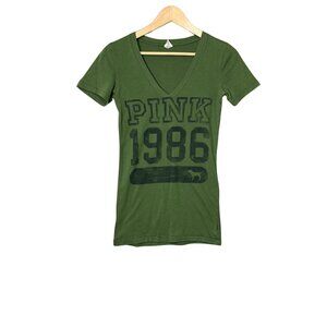 Victoria's Secret Womens‎ PINK 1986 Spell Out RARE Top Size XSmall Olive Green